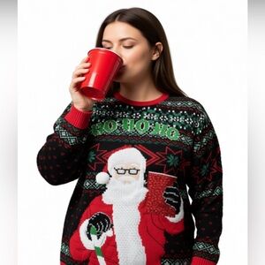 XL Christmas Sweater Santa Solo Cup Pocket Sequin Ho Ho Ho